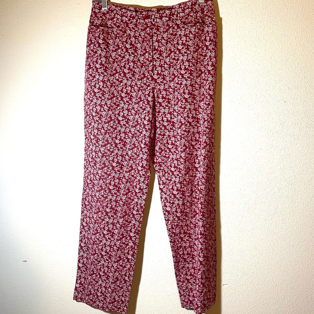 JONES NEW YORK SPORT WOMENS CASUAL COTTON STRETCH PANT SZ 8 RED/WHITE FLORAL